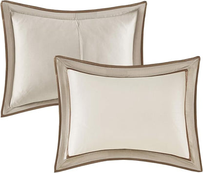 Madison Park Cozy Comforter Set-Deluxe Hotel Collection, All Season Down Alternative Luxury Bedding with Matching Shams, Decorative Pillows, King (104"x92"), Genevieve, Taupe/Brown 7 Piece