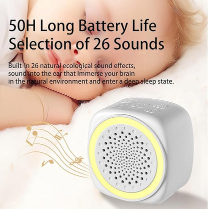 Portable Sound Machine for Baby Adults Travel, 26 Nature Sounds, 9 Color Night Light, Adjustable Volume, 3 Timers Memory Function Mini White Noise Sound Machine for Sleeping Office Privacy Hotel Gift