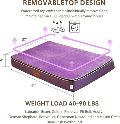 Memory Foam XL Dog Bed - 4” Thick Orthopedic Beds for Extra Large Dogs - Waterproof Dog Bed with Removable Washable Cover & Wrap-Around Zipper - Ultimate Comfort and Easy Maintenance, Purple