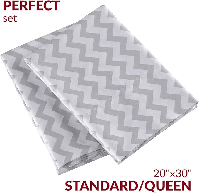 Mellanni Pillow Cases - Luxury, Extra Soft, Cooling Pillow Covers - 2 PC Iconic Collection Pillowcases - Envelope Closure (Standard/Queen 20" x 30", Chevron Gray)