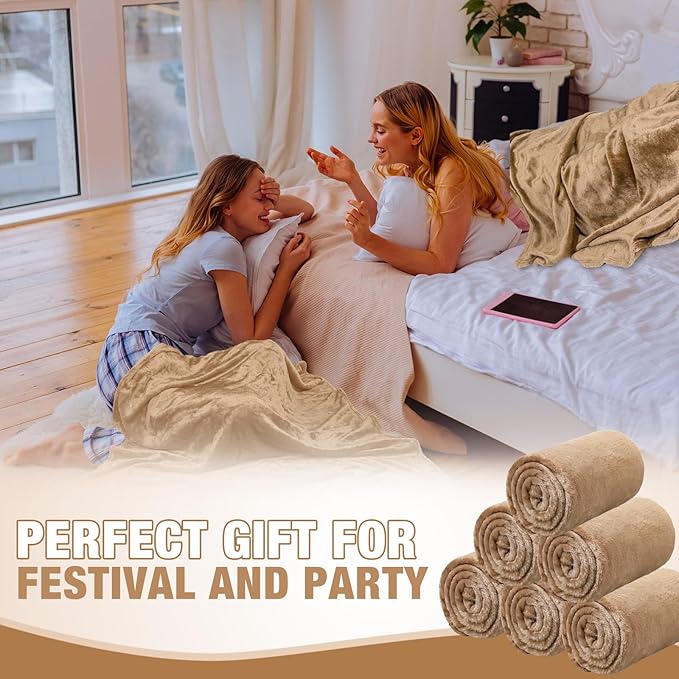 12 Pcs Fleece Blankets for Girls Sleepover Party Soft Fuzzy Throw Blanket 40 x 60 Inch Warm Flannel Blanket for Teenager Bed Travel SPA Movie Party(Light Camel)