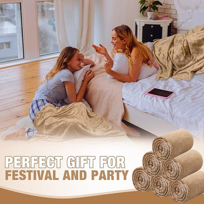 12 Pcs Fleece Blankets for Girls Sleepover Party Soft Fuzzy Throw Blanket 40 x 60 Inch Warm Flannel Blanket for Teenager Bed Travel SPA Movie Party(Light Camel)