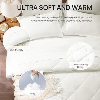 Love's cabin Full Comforter Set Ivory, 7 Pieces Full Bed in a Bag, All Season Bedding Sets with 1 Comforter, 1 Flat Sheet, 1 Fitted Sheet, 2 Pillowcase and 2 Pillow Sham