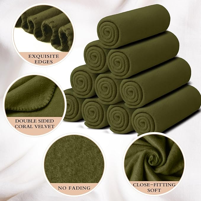 Kinlop Fleece Blanket Bulk 60 x 50 Inch Soft Lightweight Fleece Cozy Blanket Warm Throw Plush Pet Throw for Bed Couch Sofa Home Office Wedding Gifts Travel Camping(Army Green)