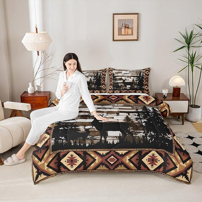Feelyou Deer Bedding Set Wild Animal Comforter Set for Kids Boys Girls Southwestern Comforter Hunting Theme Quilt Set Bedroom Collection 2Pcs Twin Size