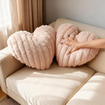 2 Pcs Pink Heart Throw Pillows, 16 Inch Soft Fluffy Heart-Shaped Comfort Pillows with Calming Texture, Hug Pressure for Relaxing Moments, Ideal for Sofa, Reading, and Naps (Pink)