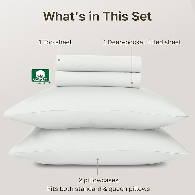 California Design Den 100% Egyptian Cotton Sheets Full, Certified Authentic Luxury Deep Pocket Sheets Set, Breathable Sateen Sheets Full Size for Hot Sleepers - Ivory
