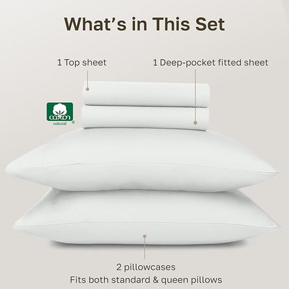 California Design Den 100% Egyptian Cotton Sheets Full, Certified Authentic Luxury Deep Pocket Sheets Set, Breathable Sateen Sheets Full Size for Hot Sleepers - Ivory