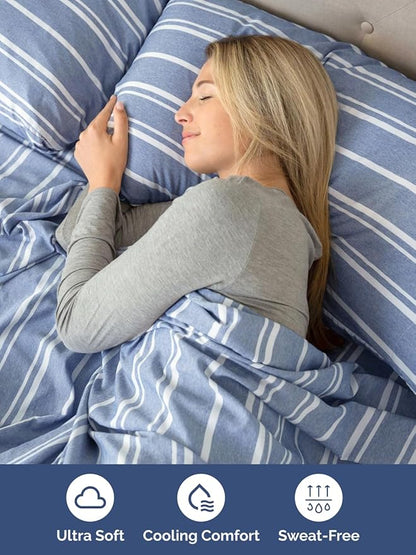 Extra Deep Twin Sheet Set - 4 Piece Breathable and Cooling Sheets - Hotel Luxury Bedding for Women, Men, Kids & Teens - Easy & Secure Fit - Soft and Wrinkle Free - Extra Deep Pockets - Blue Stripes