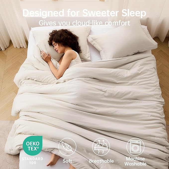 MUXHOMO Beige Oversized King Comforter Sets, All Season Ultra Soft Down Alternative Bedding - 3 Piece Lightweight Bed Set Includes 1 Comforter (120"x98") and 2 Pillow Shams (20"x36")