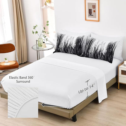 Dinjoy Ombre Black Comforter Set King Size Gradient Black White Boho Bedding Set for Teen Men Women 7 Pieces Bed in A Bag Bohemian Bed Set with Comforter, Sheets, Pillowcases & Shams