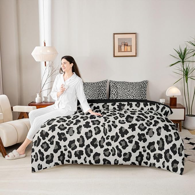Erosebridal Beige Black Cheetah Fur Comforter Set Queen Size 7 Pieces | Leopard Print Bed in A Bag Animal Skin Pattern Bed Set Women Men Adults Bedding