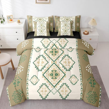 Erosebridal 7 Piece Western Tribal Full Comforter Set with Sheets Exotic Aztec Bed in A Bag Southwestern Native American Bedding Sets for Women Adults Boho Geometric Diamond Art Bed Set