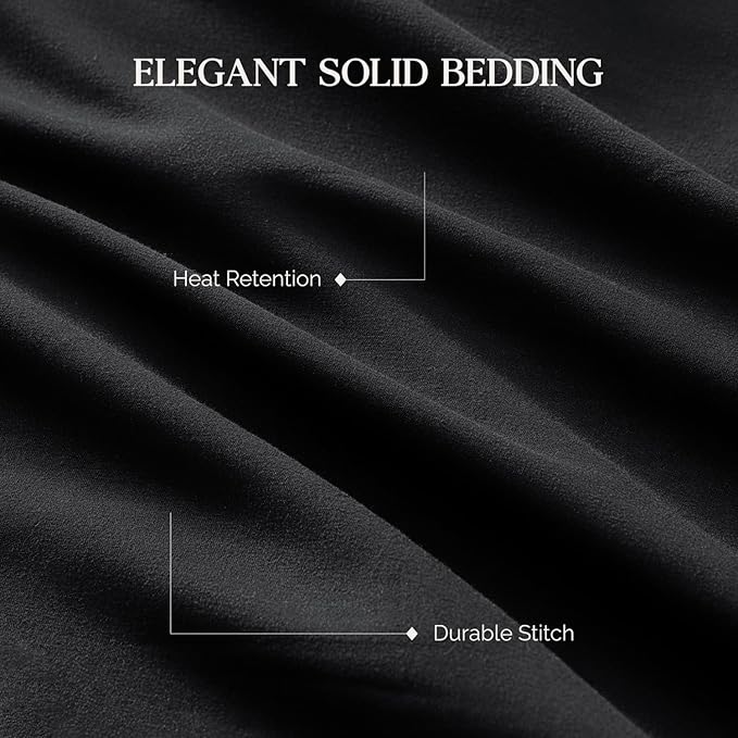 Andency Black Full Size Comforter Set, 3 Pieces Fluffy Solid Bedding Comforters & Sets, All Season Soft Lightweight Microfiber Bed Blanket Set for Kids Teens Boys