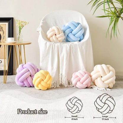 Uvvyui Knot Pillow Ball, Soft Blue Home Decor Knotted Pillows, Cute 11" Knot Pillow Round Velvet Plush Throw Pillow, Aesthetic Decorative Pillows for Bed, Floor, Couch, Bedroom