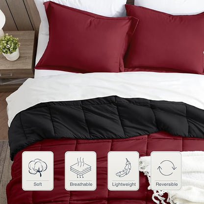 satisomnia King Size Comforter Set, Red Bedding Comforters King Size, 3 Pieces Down Alternative Bed Comforter Lightweight, Soft Quilted Bed Set Breathable, Reversible All Season Bedding Sets