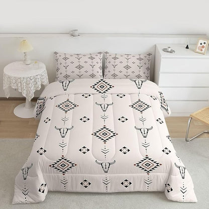 Erosebridal Western Aztec Comforter Set Toddler Size American Native Bedding Set Boho Southwestern Quilt for Kids Boys Teens Adult Bedroom Tribal Bull Skull Farmhouse Duvet Insert