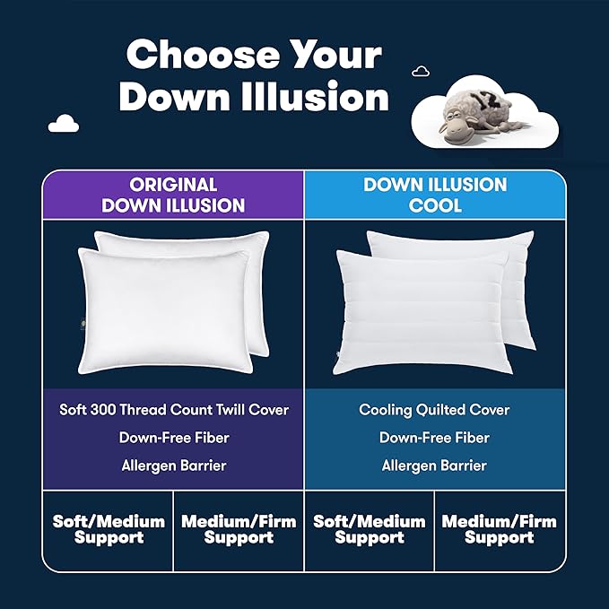 Cooling Quilted Hypoallergenic Soft/Medium Bed Pillows for Side, Stomach or Back Sleepers (2 Pack)