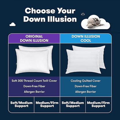 Cooling Quilted Hypoallergenic Soft/Medium Bed Pillows for Side, Stomach or Back Sleepers (2 Pack)
