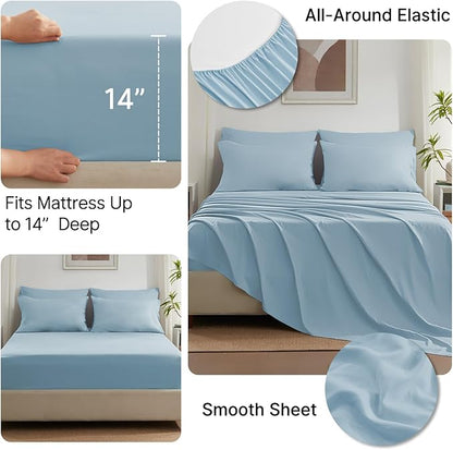 SunStyle Home Light Blue Full/Queen Comforter Set - 7 Pieces Bed in a Bag, Lightweight Goose Down Alternative Bedding Sets with All Season Comforter, 1 Flat Sheet, 1 Fitted Sheet, 4 Pillowcases