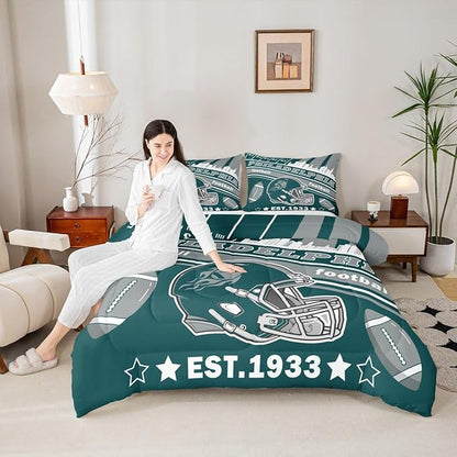 Feelyou Football Bedding Set Toddler Size Boys Girls Rugby Sports Comforter Set Women Men Football City Duvet Quilt Bedroom Decor