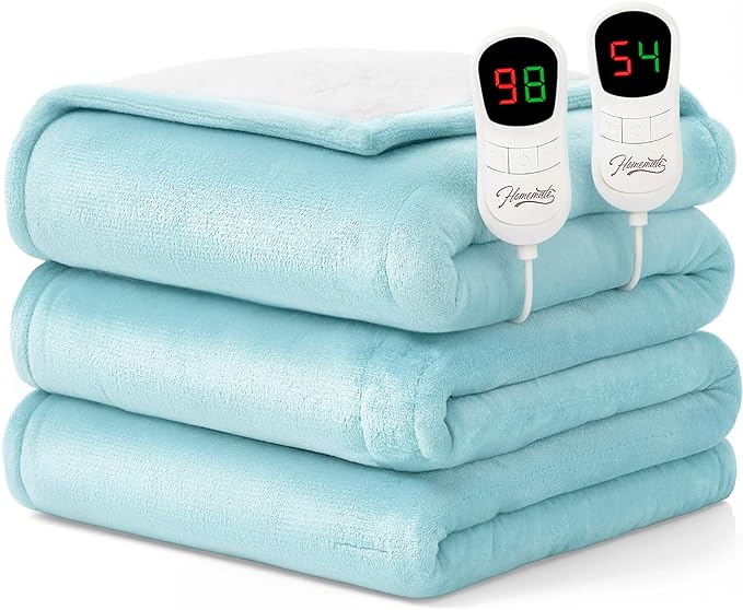 Homemate Electric Heated Blanket King Size - 100"x90" Heating Blanket King Size Dual Control 1/2/4/6/8 Hours Auto-Off 10 Heat Level Over-Heat Protection Flannel Sherpa ETL Certification