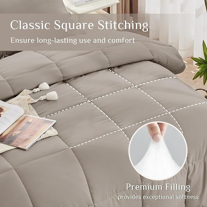 JOLLYVOGUE Twin Comforter Set, Ultra-Soft Bed in a Bag Twin Size 5 Pieces, Oeko-TEX Certified Bedding Set with Down Alternative Comforter, Sheets, Pillowcases & Shams, Khaki