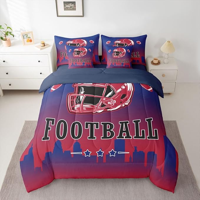 Erosebridal Football Twin Comforter Set with Sheets for Boys Girls,American Sports Rugby 7 Pcs Bedding Set for Kids Teen Adults Room Decor,Ball Sports Games Bed in A Bag Football City Bed Set