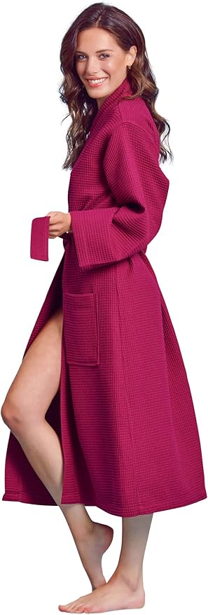 Luxurious Bathrobe for Women - Soft & Absorbent - Lightweigh & Comfort - Long & Kimono - Waffle & Cotton - Hotel/Spa Robe