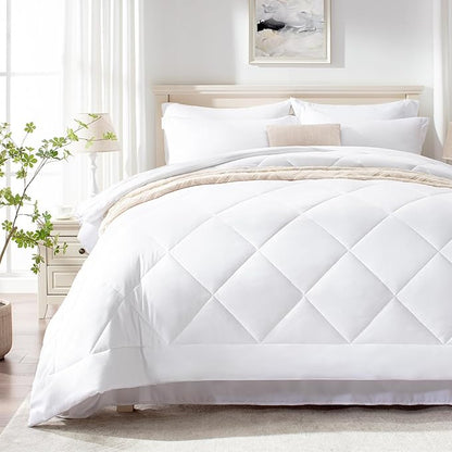Love's cabin Twin XL Comforter Set White, 5 Pieces Twin XL Bed in a Bag, All Season Bedding Sets with 1 Comforter, 1 Flat Sheet, 1 Fitted Sheet, 1 Pillowcase and 1 Pillow Sham