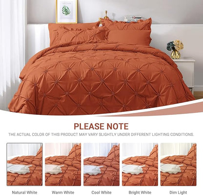 JOLLYVOGUE Burnt Orange Cal King Size Comforter Sets 7 Pieces, Pintuck Bed in a Bag Comforter Set for Bedroom, Bedding Comforter Sets with Comforter, Sheets,Ruffled Shams & Pillowcases