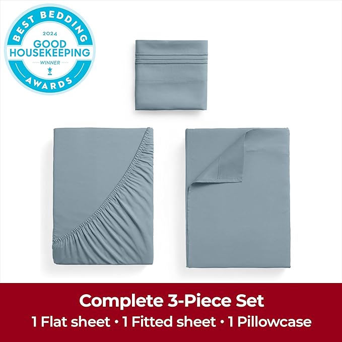 Mellanni Twin XL Sheets Set - 3 PC Iconic Collection Bedding - Hotel Luxury, Extra Soft, Cooling Bed Sheets - Wrinkle, Fade, Stain Resistant (Twin Extra Long, Spa Blue)