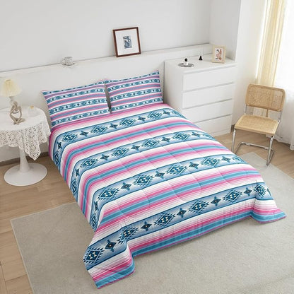 Erosebridal Bohemian Toddler Comforter Set for Girls Women,Western Boho Kids Bedding Sets Southwest Tribal Aztec Bedding Comforter Sets Ethnic Mexican Geometric Diamond Stripe Bed Set Room Decor