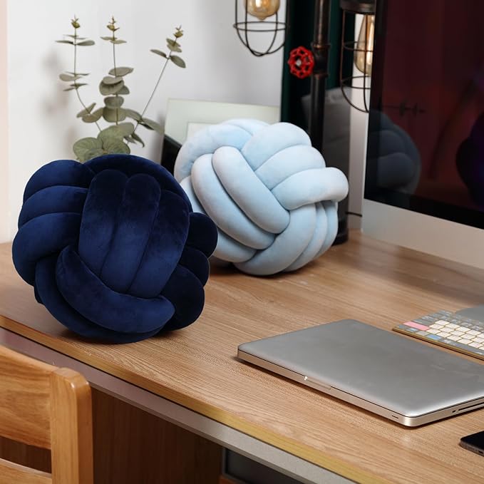 Petrella Knot Pillows Ball Round Throw Pillows Home Decor Cushion Decorative Aesthetic Throw Pillows，Navy 8inch