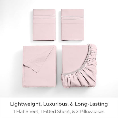 Mellanni King Sheets Set - 4 PC Iconic Collection Bedding - Hotel Luxury, Extra Soft, Cooling Bed Sheets - Wrinkle, Fade, Stain Resistant (King, Blush Pink)