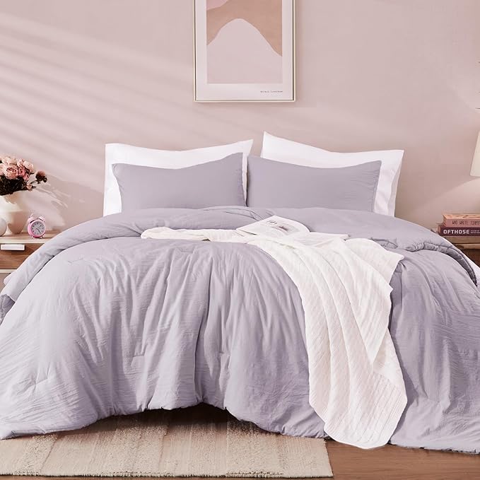 WRENSONGE Full Size Comforter Sets - 3 Pieces Lilac Comforter Prewashed Soft Lightweight for All Seasons, Fluffy Down Alternative Comforter Full Size with 2 Pillow Shams