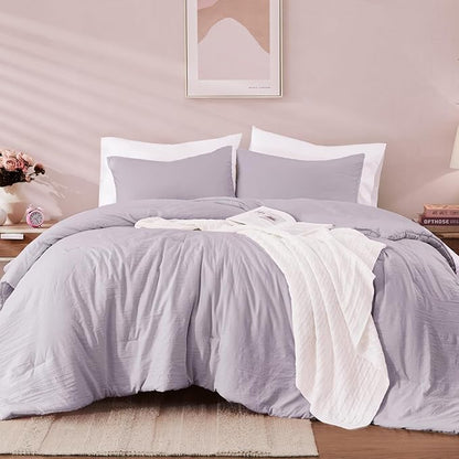 WRENSONGE Full Size Comforter Sets - 3 Pieces Lilac Comforter Prewashed Soft Lightweight for All Seasons, Fluffy Down Alternative Comforter Full Size with 2 Pillow Shams