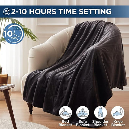 Westinghouse Electric Blanket Heated Throw, Super Cozy Soft Flannel 50"" x 60"" Heated Throw with 6 Fast Heating Levels & 2-10 Auto-Off, Machine Washable, ETL&FCC Certification, Home Office Use, Grey