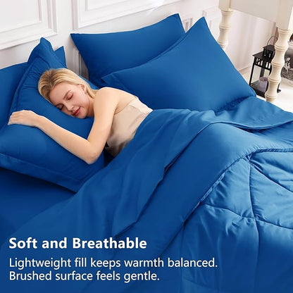 CozyLux King Size Comforter Set Classic Blue - 7 Pieces Bed in a Bag King, Luxury Soft Bed Set for All Seasons, Bedding Set with Down Alternative Comforter, Sheets, Pillowcases & Shams