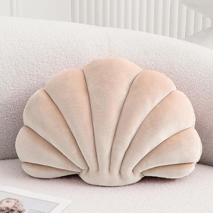 Seashell Decorative Pillow Shell Shaped Throw Pillow 3D Insert Beach Pillow Soft Velvet Pillow Sea Ocean Decoration Couch Bed Pillow Cushions(Champagne,18 X 13 inch)