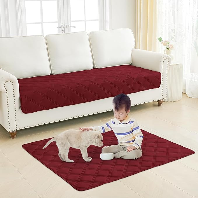 Smiry Waterproof Dog Bed Cover Blanket 52x82, Soft Reversible Pet Blanket, Washable Leakproof Cats Dogs Couch Cover for Sofa, Couch, Furniture, Wine Red/Beige