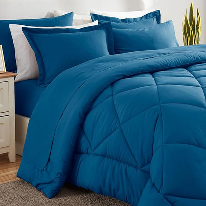 CozyLux Queen Comforter Set Teal - Bed in a Bag Queen Size 7 Pieces, Luxury Soft Bed Set for All Seasons, Bedding Set with Down Alternative Comforter, Sheets, Pillowcases & Shams
