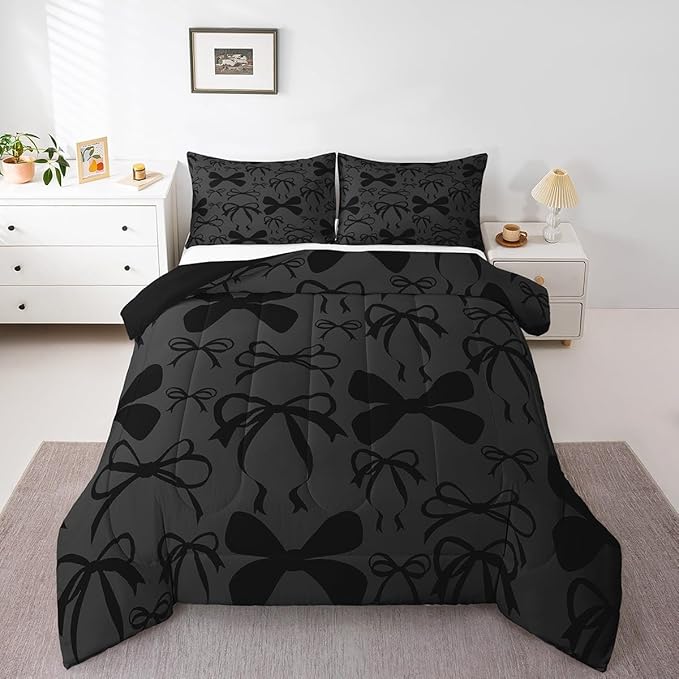 Feelyou Cute Bowknot Bedding Set Boys Girls Toddler Size Bow Comforter Set for Kids Women Men Ultra Soft Girls Bow Comforter Lovely Duvet Set