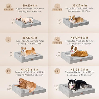 EHEYCIGA XL Dog Bed Memory Foam for Crate, Extra Large Dog Bed Orthopedic with Washable Removable Cover, Waterproof Pet Sofa Couch XLarge Size Dogs, 41x27x6.5, Grey