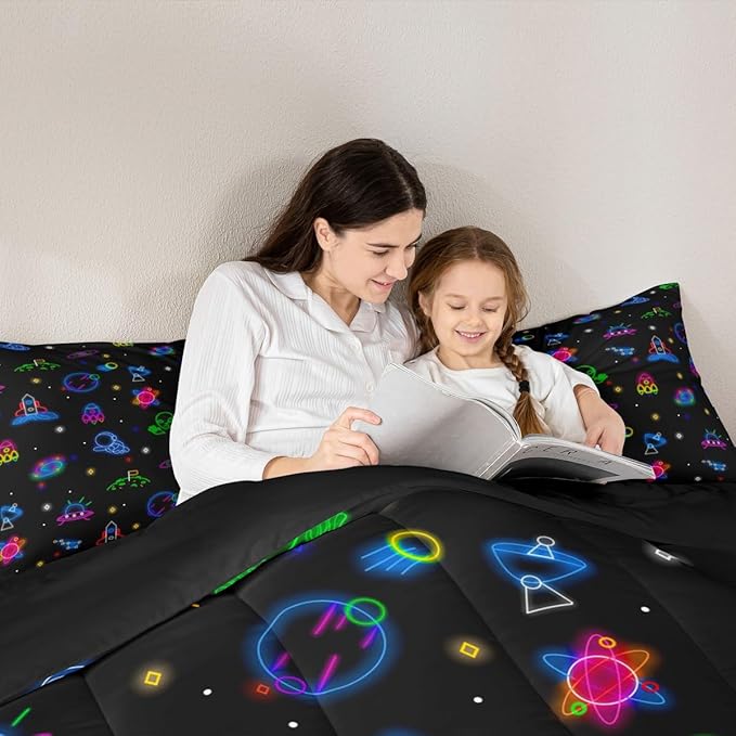 jejeloiu Galaxy Astronaut Duvet Cover King Size Glitter Outer Space Bedding Set for Kids Boys Girls Solar System Comforter Cover Set Nebula Bedspread Cover 3Pcs