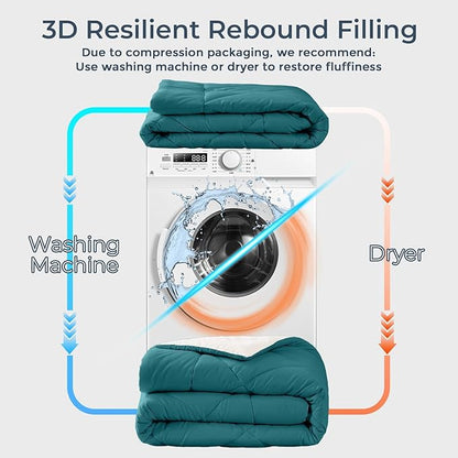 HEVUMYI Twin Comforter Set - 5-Piece All Season Bed in a Bag Twin, Ultra Soft Bedding Set with Comforter, Flat Sheet, Fitted Sheet, Pillowcases, Pillow Shams, Peacock Blue & Ivory