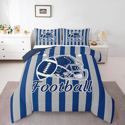 Feelyou Football Comforter Set Full Size Rugby Sports Comforter for Boys Girls Teens Gift for Football Lover Bedding Set Soccer Ball Game Duvet Set Navy Quilt Set