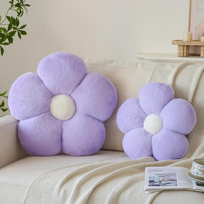 Zlgkjk Flower Pillows, Decorative Throw Pillow with Soft Plush for Couch Bed, Cute Daisy Pillow Cushion Home Decor Floral Throw Pillow (Lavender Purple, 14.9 Inches)