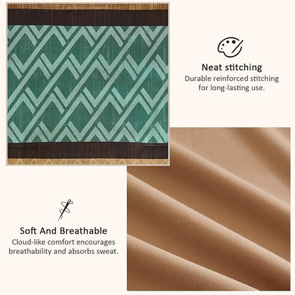 Cottolester Queen Comforter Set 7 Pieces Brown and Green Boho Striped Bed in a Bag,Soft Microfiber Complete Bedding Sets