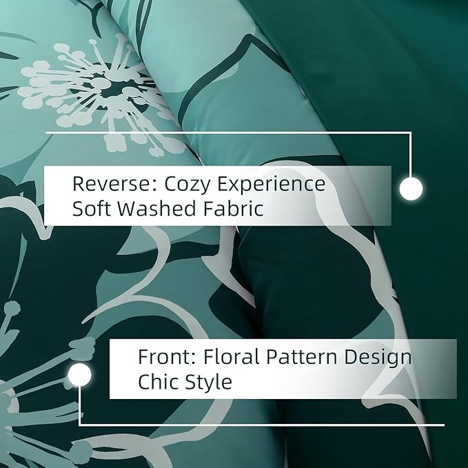 Anibedding 7Pieces Dark Green Floral Comforter Set King Size, Soft Microfiber Green Bed in a Bag Comforter Set with Sheets for All Season